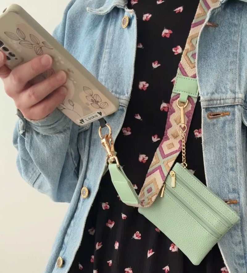 Crossbody Phone Strap with Mini Wallet – Adjustable Hands-Free Phone Lanyard